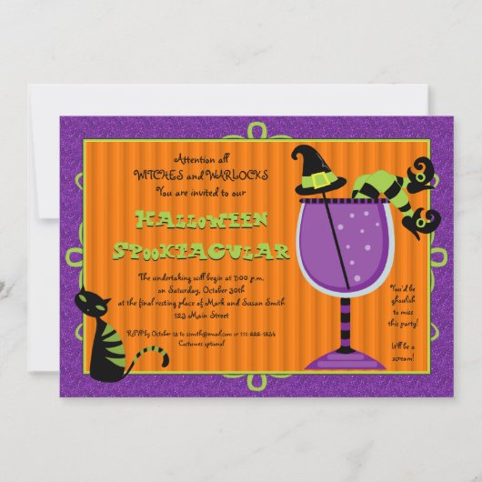 Invitation de la partie d'Halloween de Witch (Devant)