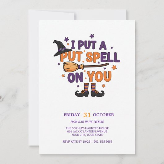 Invitation de la partie d'Halloween sorcière (Devant)