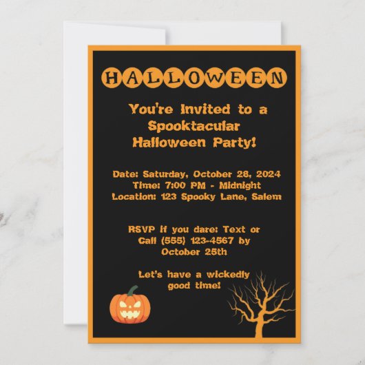 Invitation de la partie d'Halloween Spooktacular (Devant)