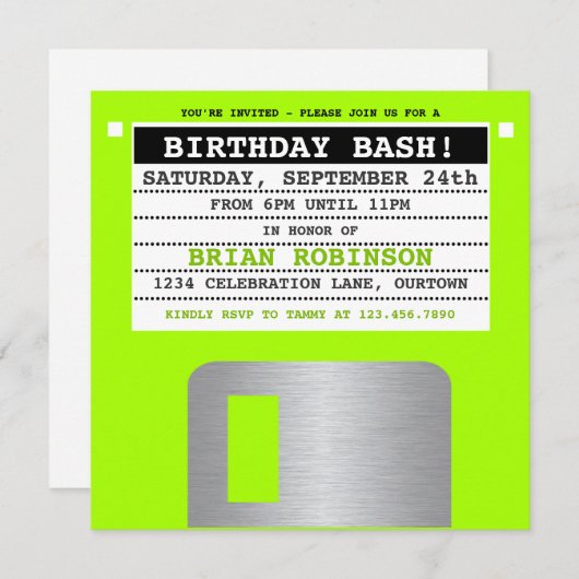 Invitation de la partie disquette rétro amusante (Devant / Derrière)