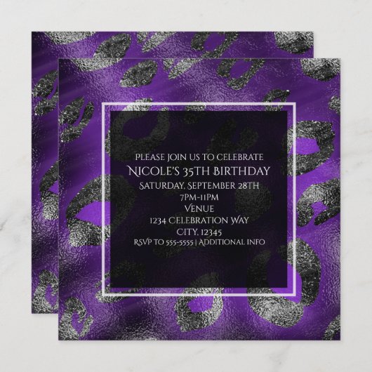 Invitation de la partie Empreinte de léopard viole (Devant / Derrière)