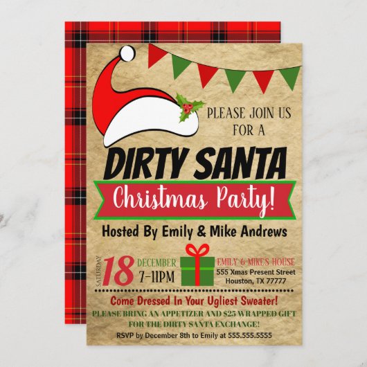 Invitation de la partie Père Noël Exchange (Devant / Derrière)