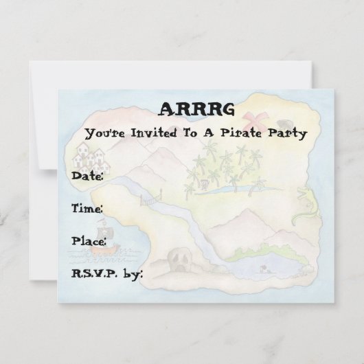 Invitation de la partie Pirate Map 4,25 x 5,5 pouc (Dos)