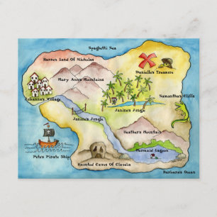 Invitation de la partie Pirate Map 4,25 x 5,5 pouc