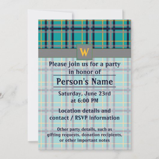 Invitation de la partie Plaid Bleu et orange (Devant)