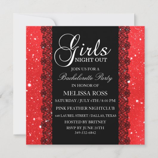 Invitation de la partie Red Sparkle/Lace (Devant)