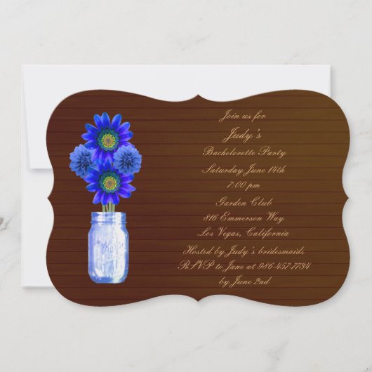 Invitation de la partie Rustic Blue Mason Jar Bach (Devant)