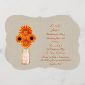 Invitation de la partie Rustic Orange Mason Jar Ba (Devant / Derrière)