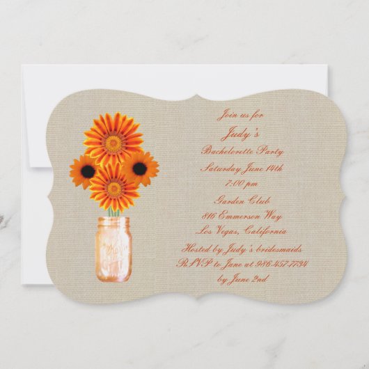 Invitation de la partie Rustic Orange Mason Jar Ba (Devant)