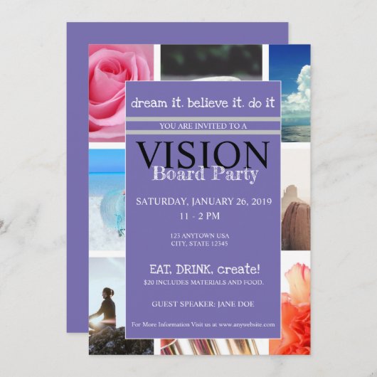 Invitation de la partie Vision Board (Devant / Derrière)