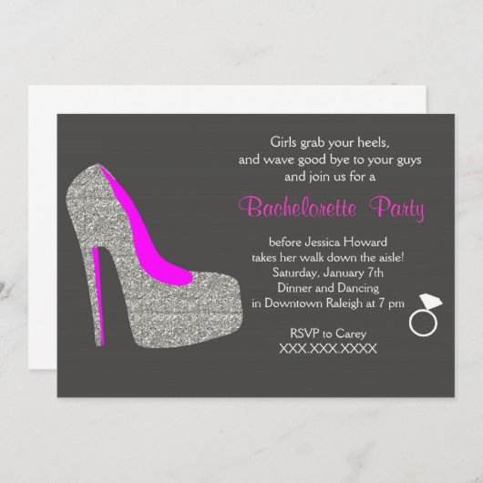 Invitation de la Parties scintillant High Heel Bac (Devant / Derrière)