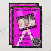 Invitation de la Parties scintillant rose Star (Devant / Derrière)