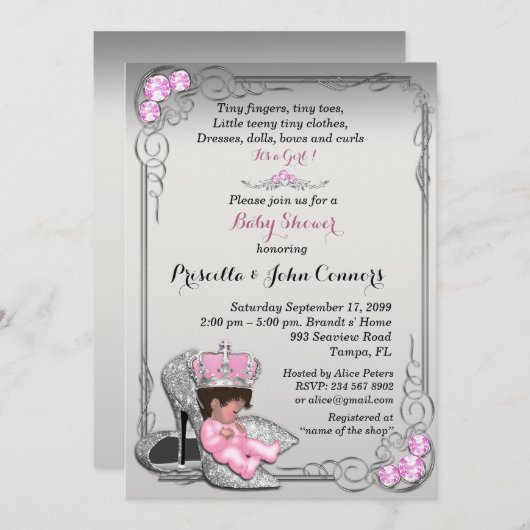 Invitation de la petite princesse Baby shower, arg (Devant / Derrière)