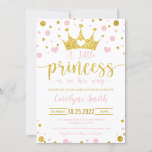 Invitation de la petite princesse rose et or