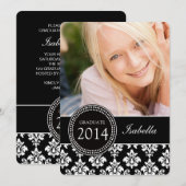 INVITATION DE LA PHOTO GRAD| BLACK WHITE DAMASK (Devant / Derrière)
