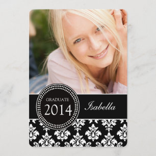 INVITATION DE LA PHOTO GRAD  BLACK WHITE DAMASK