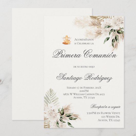 Invitation de la première communion de Boho en esp (Devant / Derrière)