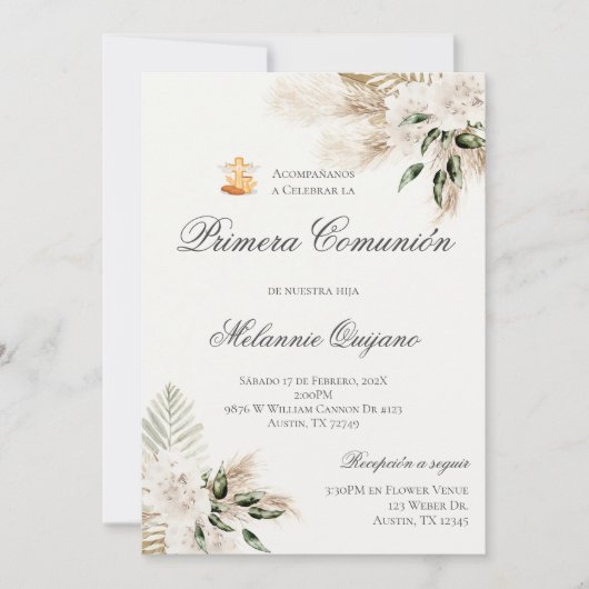Invitation de la première communion de Boho en esp (Devant)