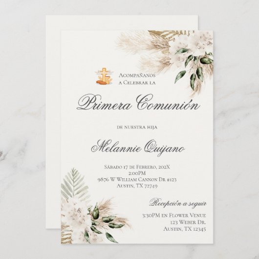 Invitation de la première communion de Boho en esp (Devant / Derrière)