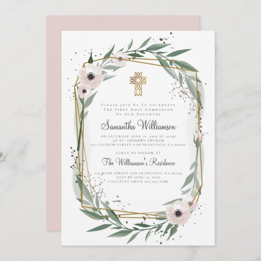 Invitation de la première communion de la Croix fl (Devant / Derrière)