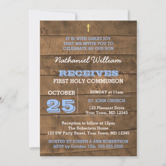 Invitation de la première communion en Bleu de Bar (Devant)