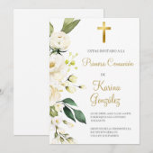 Invitation de la première communion espagnole flor (Devant / Derrière)