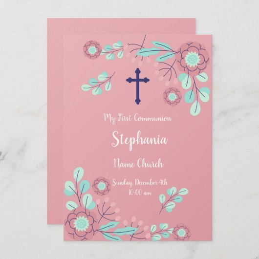 Invitation de la première communion florale (Devant / Derrière)