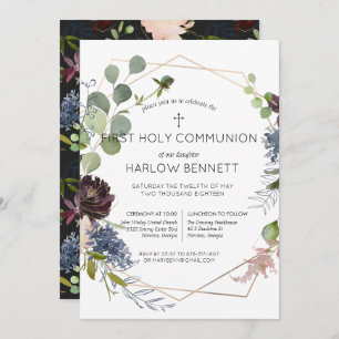 Invitation de la première communion florale géomét