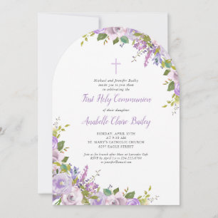 Invitation de la première communion florale Lilac