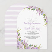 Invitation de la première communion florale Lilac (Devant / Derrière)