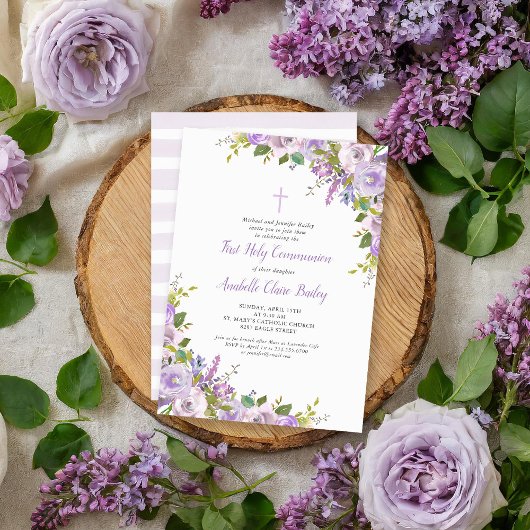 Invitation de la première communion florale Lilac