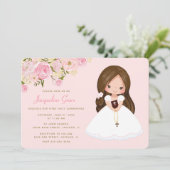 Invitation de la première communion florale rose (Debout devant)