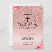 Invitation de la première communion rose Gold (Devant)