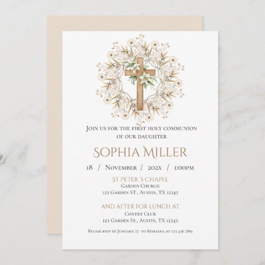 Invitation de la première sainte communion (Devant / Derrière)