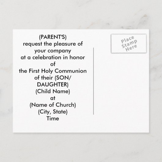 Invitation de la première sainte communion (Dos)