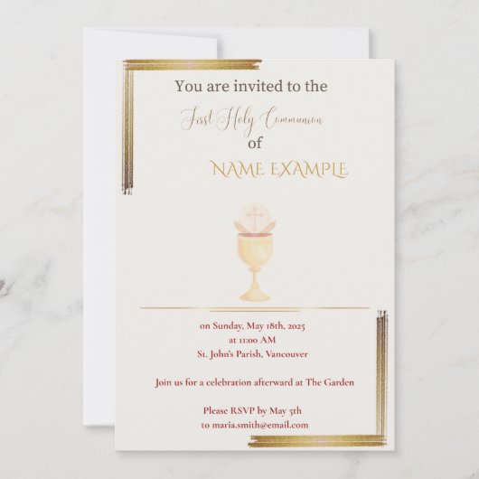 Invitation de la première sainte communion d'or mo (Devant)