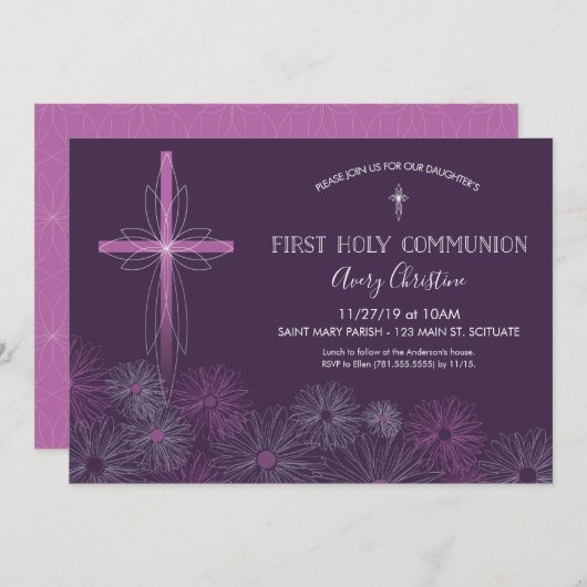 Invitation de la première sainte communion - Fille (Devant / Derrière)