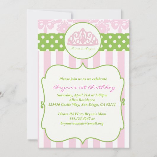 Invitation de la princesse Crown Birthday Party Pi (Devant)