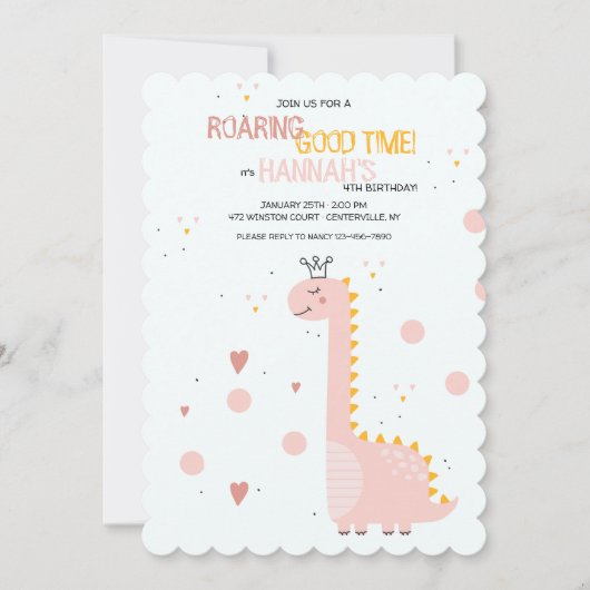 Invitation de la princesse Dinosaur fête d'anniver (Devant)