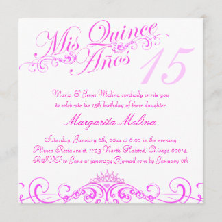 Invitation de la princesse rose Tiara Quinceanera