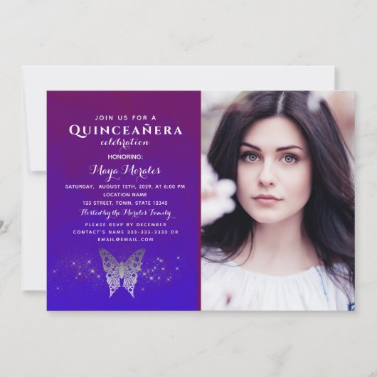 Invitation de la Quinceanera Bleue Violet (Devant)