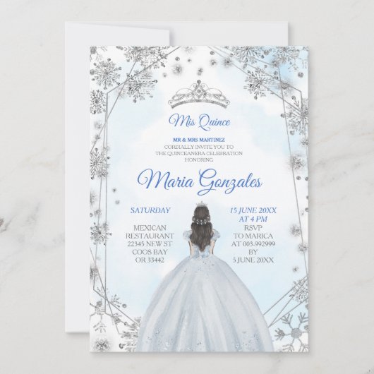 Invitation de la Quinceanera géométrique Silver Bl (Devant)