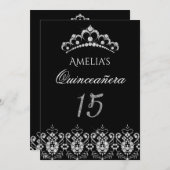 Invitation de la Quinceanera noire en argent de Ti (Devant / Derrière)
