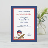 Invitation de la Red Navy Blue Baseball 1er Birthd (Debout devant)