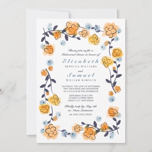 Invitation de la répétition Florale Orange Jaune (Devant)