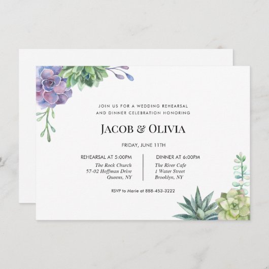 Invitation de la répétition Mariage Succulente (Devant / Derrière)