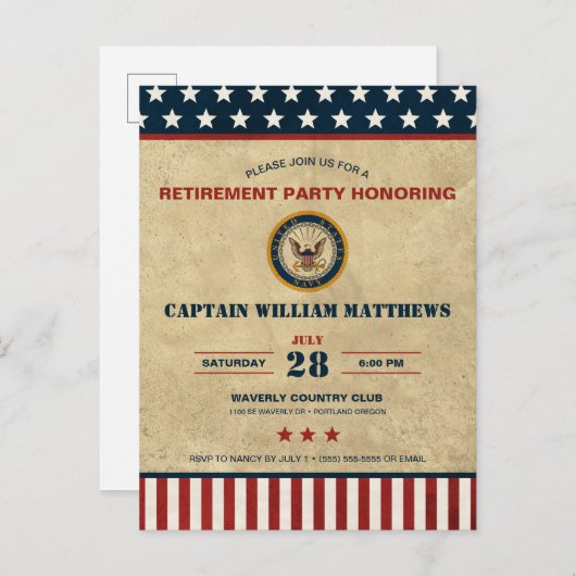 Invitation de la Retraite Party de la marine améri (Devant / Derrière)