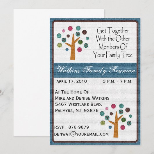 Invitation de la Réunion d'arbre généalogique+ (Devant / Derrière)