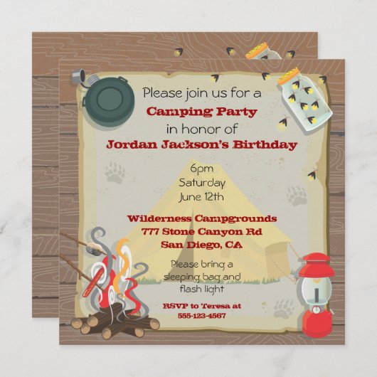 Invitation de la Rustic Camping Party (Devant / Derrière)