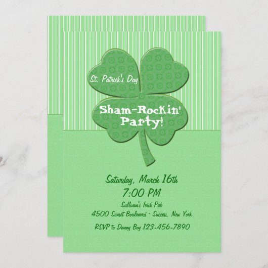Invitation de la Saint-Patrick pour la fête des Sh (Devant / Derrière)